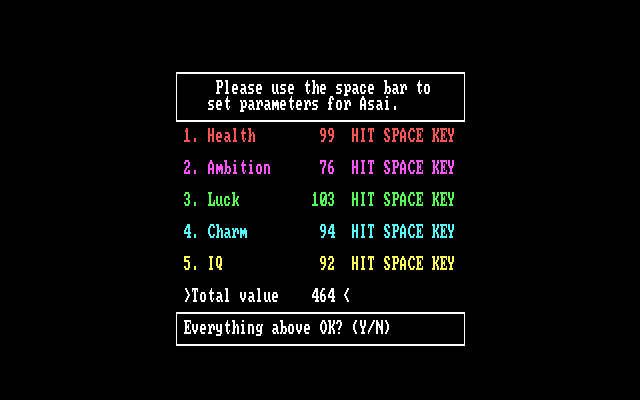 Nobunaga's Ambition IBM PC/Compatibles Screenshot: Psuedo random stats; is this ok?
