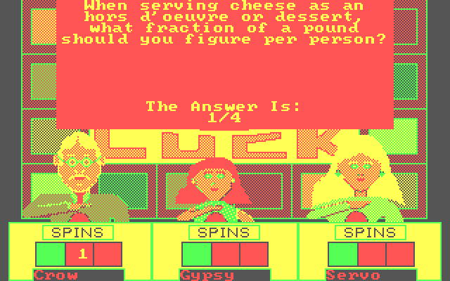 Press Your Luck IBM PC/Compatibles Screenshot: The answer is..and player one won a spin.