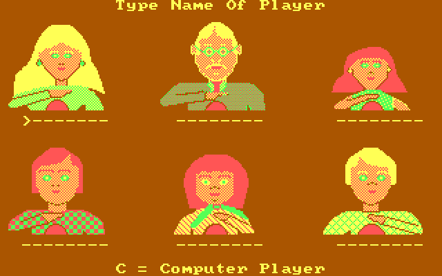 Press Your Luck IBM PC/Compatibles Screenshot: Setting up the players.