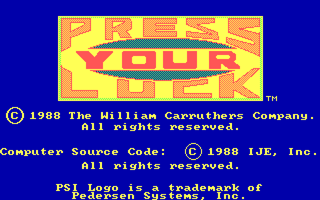 Press Your Luck IBM PC/Compatibles Screenshot: Credit screen.