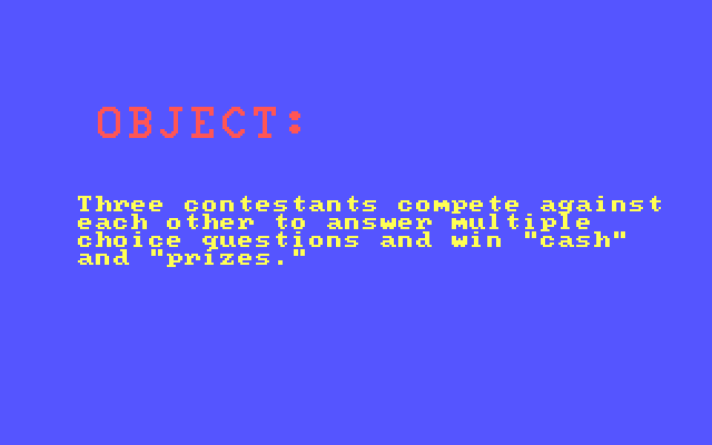 Press Your Luck IBM PC/Compatibles Screenshot: Game instructions.