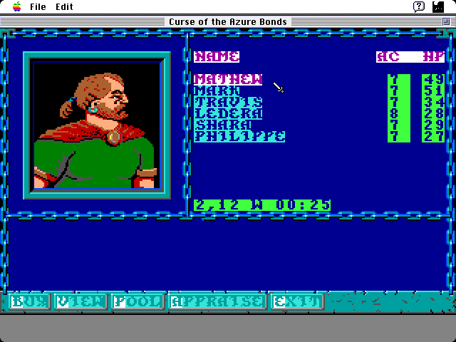 Curse of the Azure Bonds Macintosh Screenshot: Purchase some weapons?