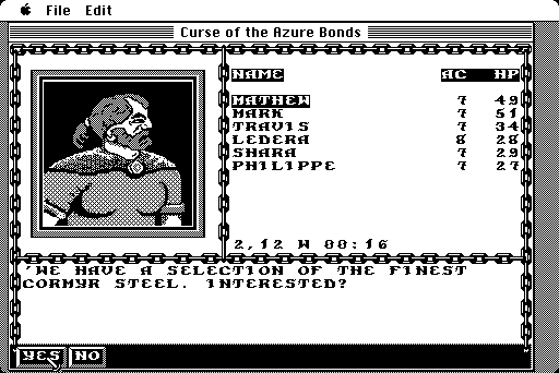 Curse of the Azure Bonds Macintosh Screenshot: Buy some weapons here.