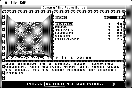 Curse of the Azure Bonds Macintosh Screenshot: Game start.