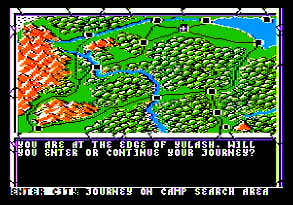 Curse of the Azure Bonds Apple II Screenshot: Edge of a town...will you enter?