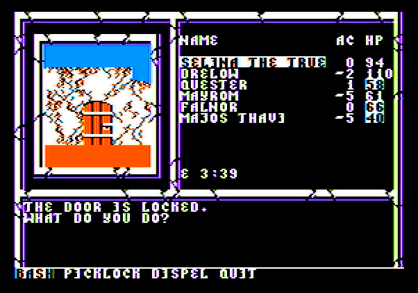 Curse of the Azure Bonds Apple II Screenshot: The door is locked, what will you do?