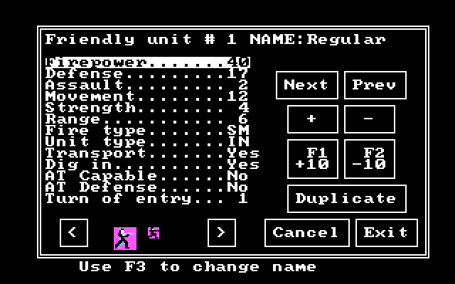 Wargame Construction Set IBM PC/Compatibles Screenshot: Setting up friendly units.