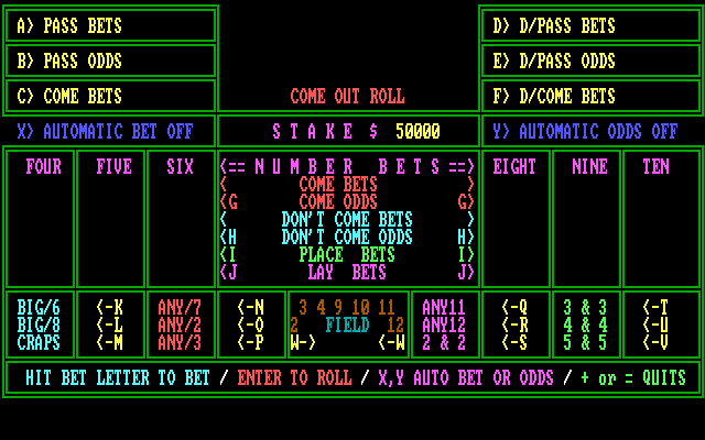 Vegas Games IBM PC/Compatibles Screenshot: Video Craps: starting a game.