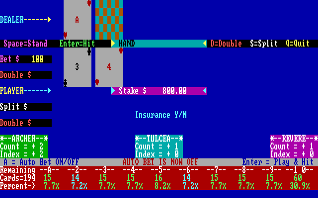 Vegas Games IBM PC/Compatibles Screenshot: Video Blackjack: want insurance?