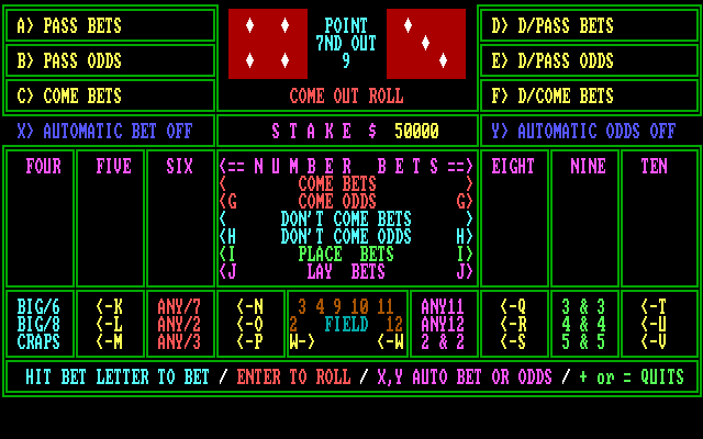 Vegas Games IBM PC/Compatibles Screenshot: Video Craps: rolling the dice.