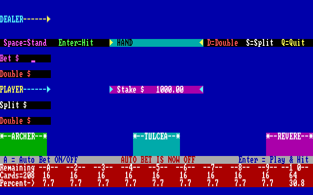 Vegas Games IBM PC/Compatibles Screenshot: Video Blackjack: place your bet...