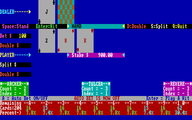 Vegas Games IBM PC/Compatibles Screenshot: Video Blackjack: Hit or stand?