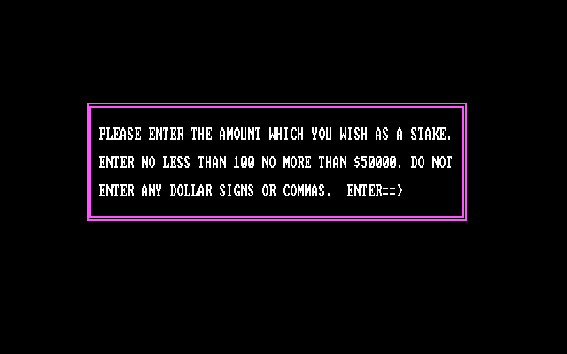 Vegas Games IBM PC/Compatibles Screenshot: Video Blackjack: what are the stakes?