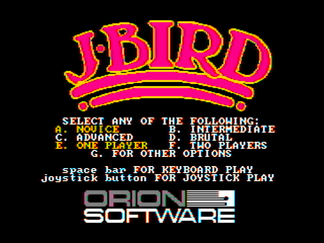 J-Bird IBM PC/Compatibles Screenshot: The main game menu.