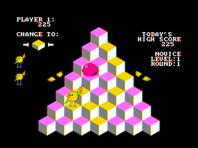 J-Bird IBM PC/Compatibles Screenshot: Level one; change the blocks to yellow by jumping on them...