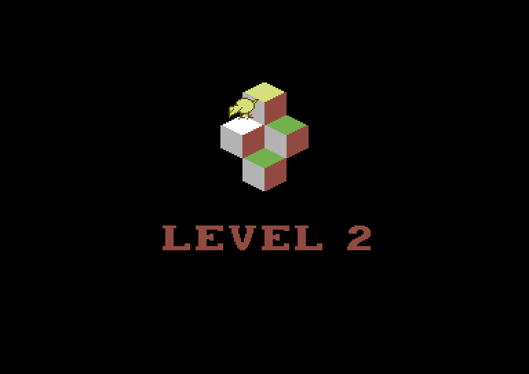 J-Bird Commodore 64 Screenshot: Level two; the J-Bird demonstrates the color pattern.