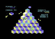 J-Bird for Commodore 64 - The green frog changes cubes back into the wrong color.