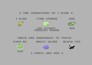 J-Bird for Commodore 64 - The cast of characters.