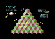 J-Bird for Commodore 64 - On this round you need to jump on each cube twice to reach the target color.
