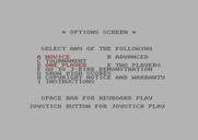 J-Bird for Commodore 64 - Game options screen.