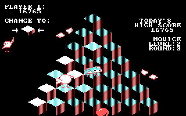 J-Bird IBM PC/Compatibles Screenshot: The frog reverts tiles to their original color.