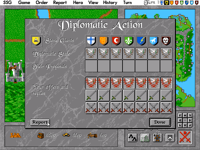 Warlords II IBM PC/Compatibles Screenshot: Diplomatic action menu.