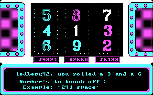 High Rollers IBM PC/Compatibles Screenshot: Which numbers to knock off the board?