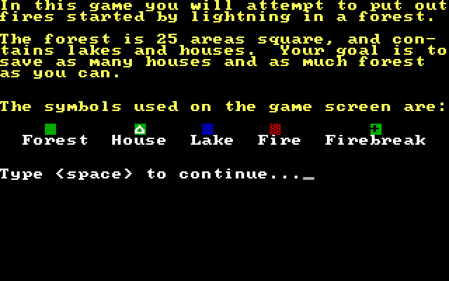Fire Fighter IBM PC/Compatibles Screenshot: Game instructions, part 1.