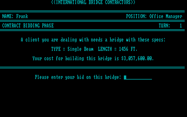 International Bridge Contractors IBM PC/Compatibles Screenshot: Care to bid?