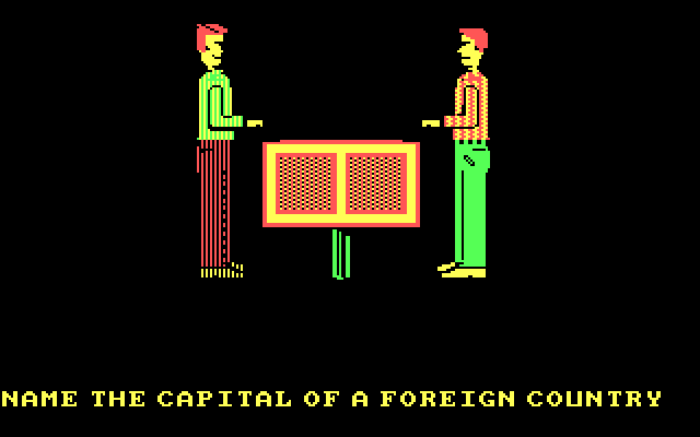 Family Feud IBM PC/Compatibles Screenshot: Face off; name the capital of a foreign country...
