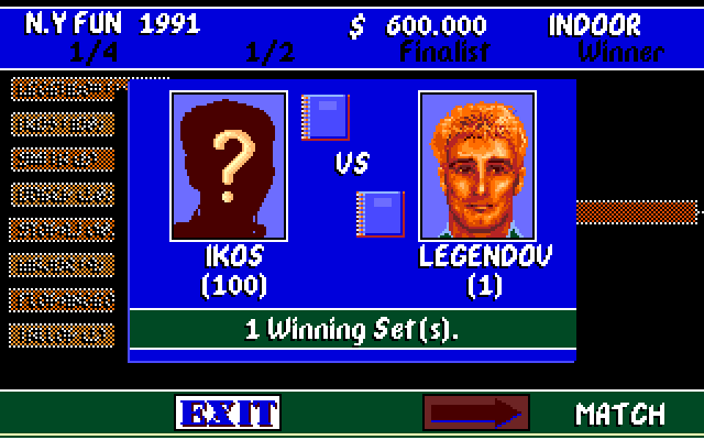 Advantage Tennis IBM PC/Compatibles Screenshot: Ready for the next round?