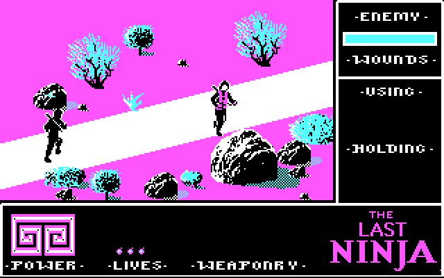 Last Ninja, The IBM PC/Compatibles Screenshot: An enemy approaches.