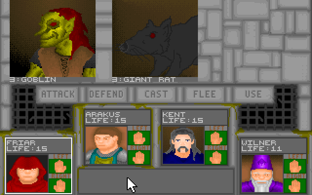 Ancients 1: Death Watch IBM PC/Compatibles Screenshot: A goblin and giant rat attack!