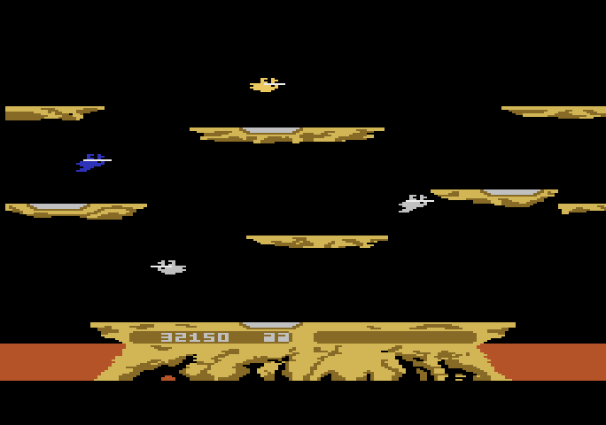 Joust Atari 5200 Screenshot: Blue buzzards are the most difficult of the opponents.