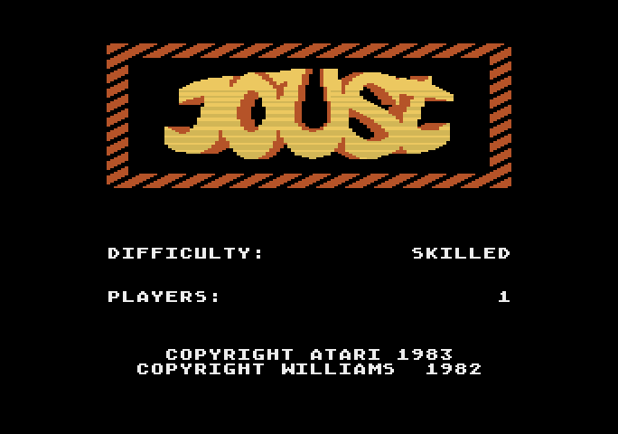 Joust Atari 5200 Screenshot: Title screen and game options.