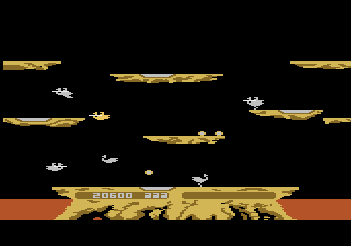 Joust Atari 5200 Screenshot: As the game progresses the more difficult buzzards begin to appear.