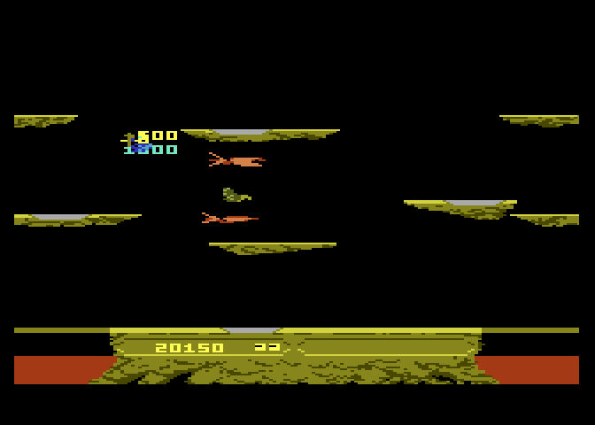 Joust Atari 7800 Screenshot: Two pterodactyls at once? Hardly seems fair!