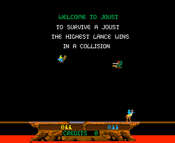 Joust Arcade Screenshot: Attract mode; how to play the game...