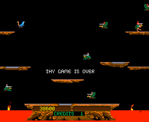 Joust Arcade Screenshot: Game over.