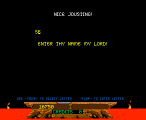 Joust Arcade Screenshot: A new high score!