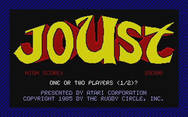 Joust Atari ST Screenshot: Title screen; the border flashes different colors...