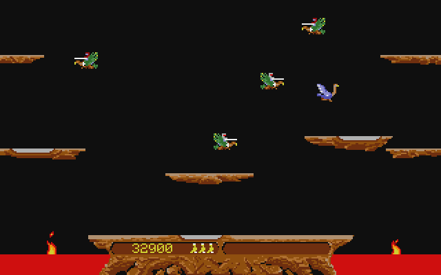 Joust Atari ST Screenshot: Lost a life, so my osterich flies off the screen...