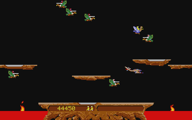 Joust Atari ST Screenshot: The pterodactyl can be beaten, but it requires very exact timing...