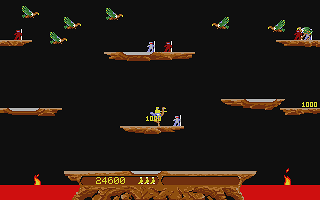 Joust Atari ST Screenshot: The eggs hatch if you don't collect them fast enough...