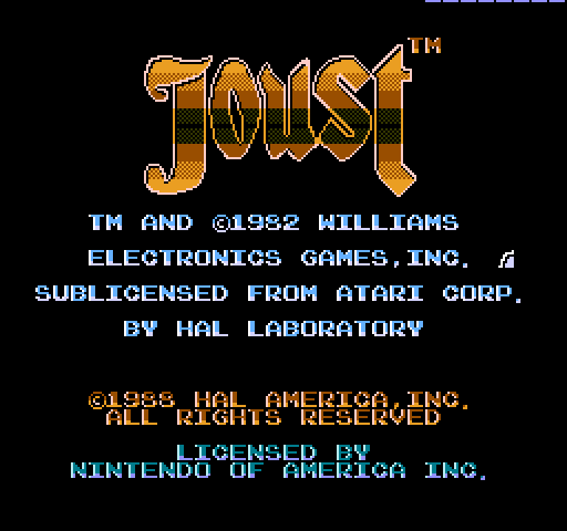 Joust NES / Famicom Screenshot: Title screen.