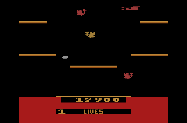 Joust Atari 2600 Screenshot: The deadly pterodactyl appears!
