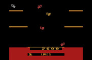 Joust for Atari 2600 - The bridge is now gone meaning players can accidentally fall into the lava!