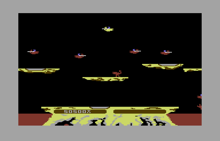 Joust Commodore 64 Screenshot: Platforms disappear on some waves...