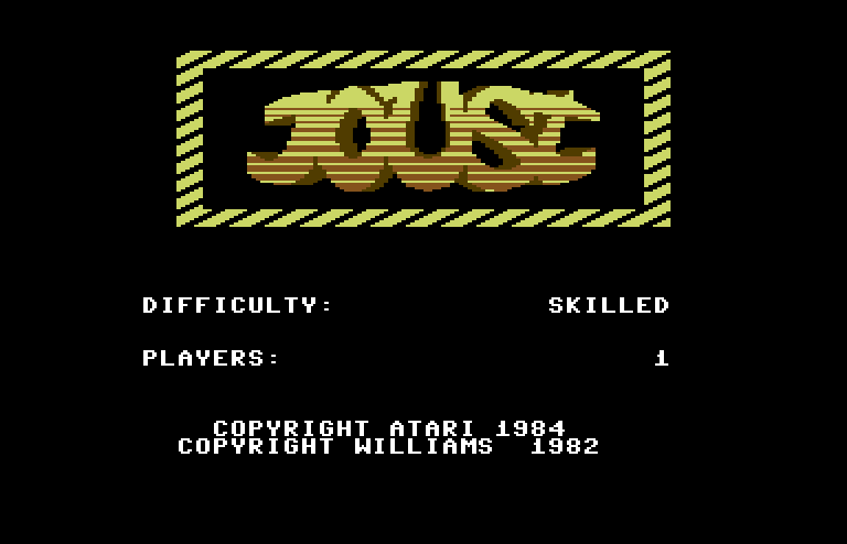 Joust Commodore 64 Screenshot: Title screen.
