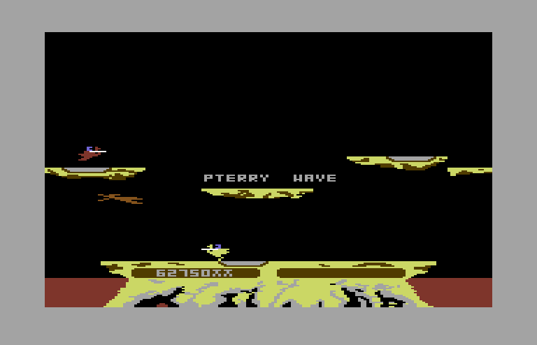 Joust Commodore 64 Screenshot: Time for the pterry wave.
